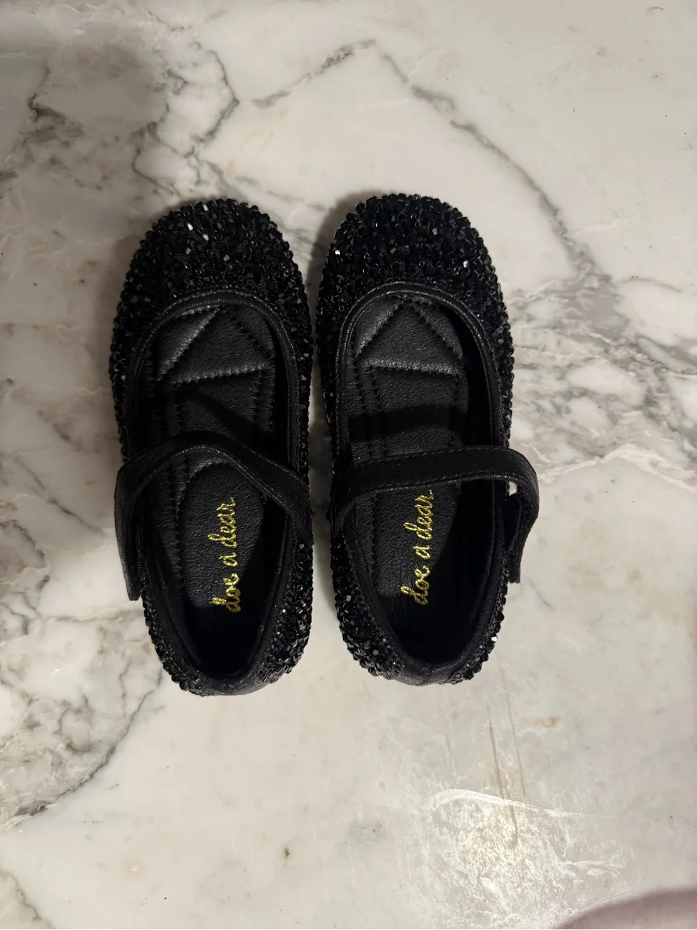 $26 ADD ON doe a dear black beaded dress‎ shoes 9.5c 26 european janie and jack